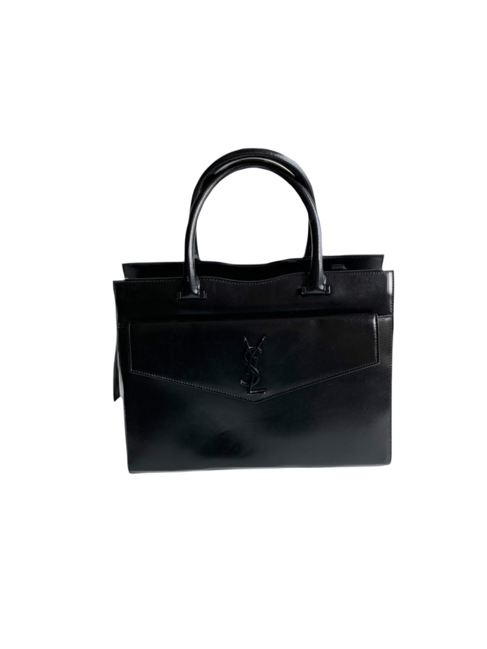 Saint Laurent YSL Medium Uptown Tote Black Leather Top Handle Satchel Bag Pouch